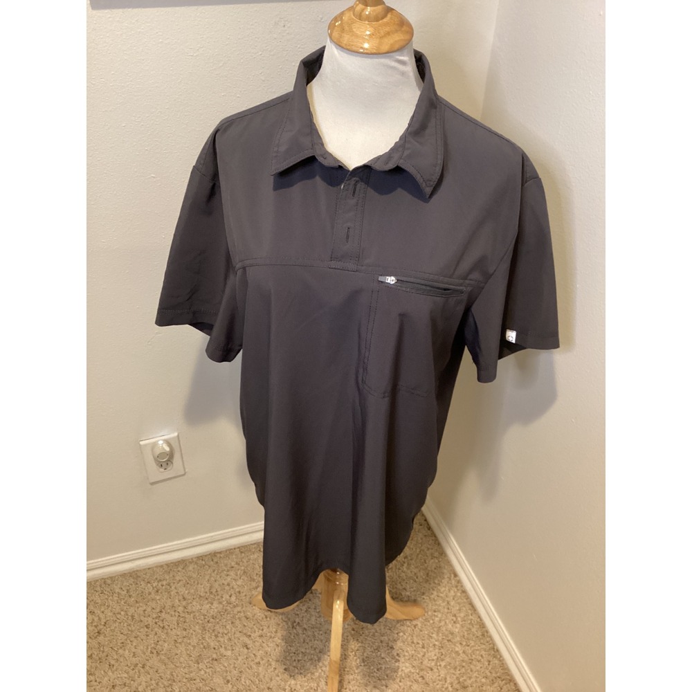 Infinity by Cherokee Men's Dark Gray Short Sleeve Polo Shirt XL‎ Zip Pocket